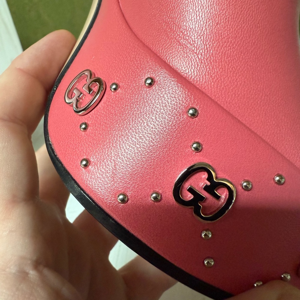 Gucci Malaga Kid Janaya Platform Leather Sandals Rhodamine Pink Sz 39.5 / 9.5 - Picture 9 of 16